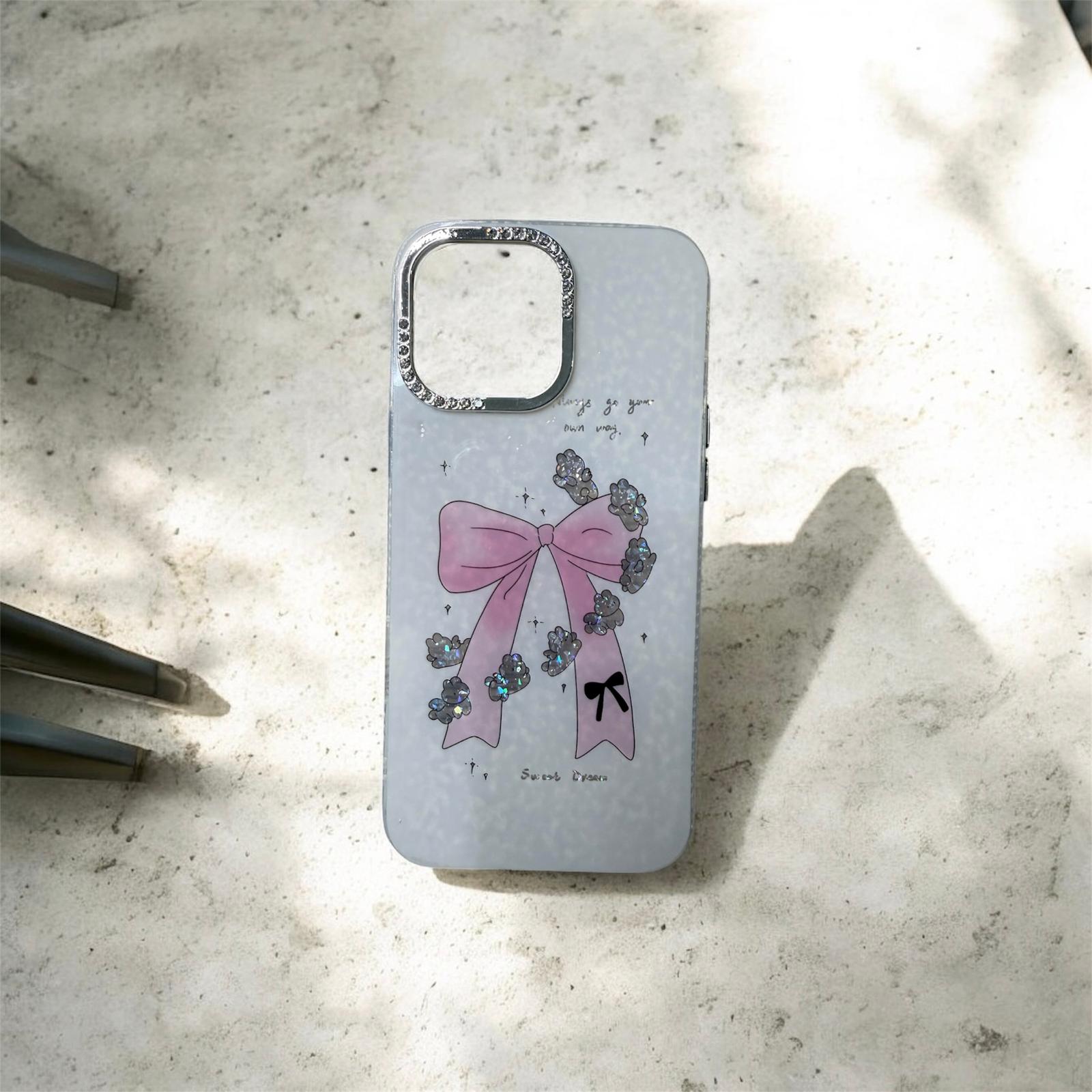 5 Taşlı Fiyonk Desenli İphone 16 Pro Max Kılıf - Görsel 1