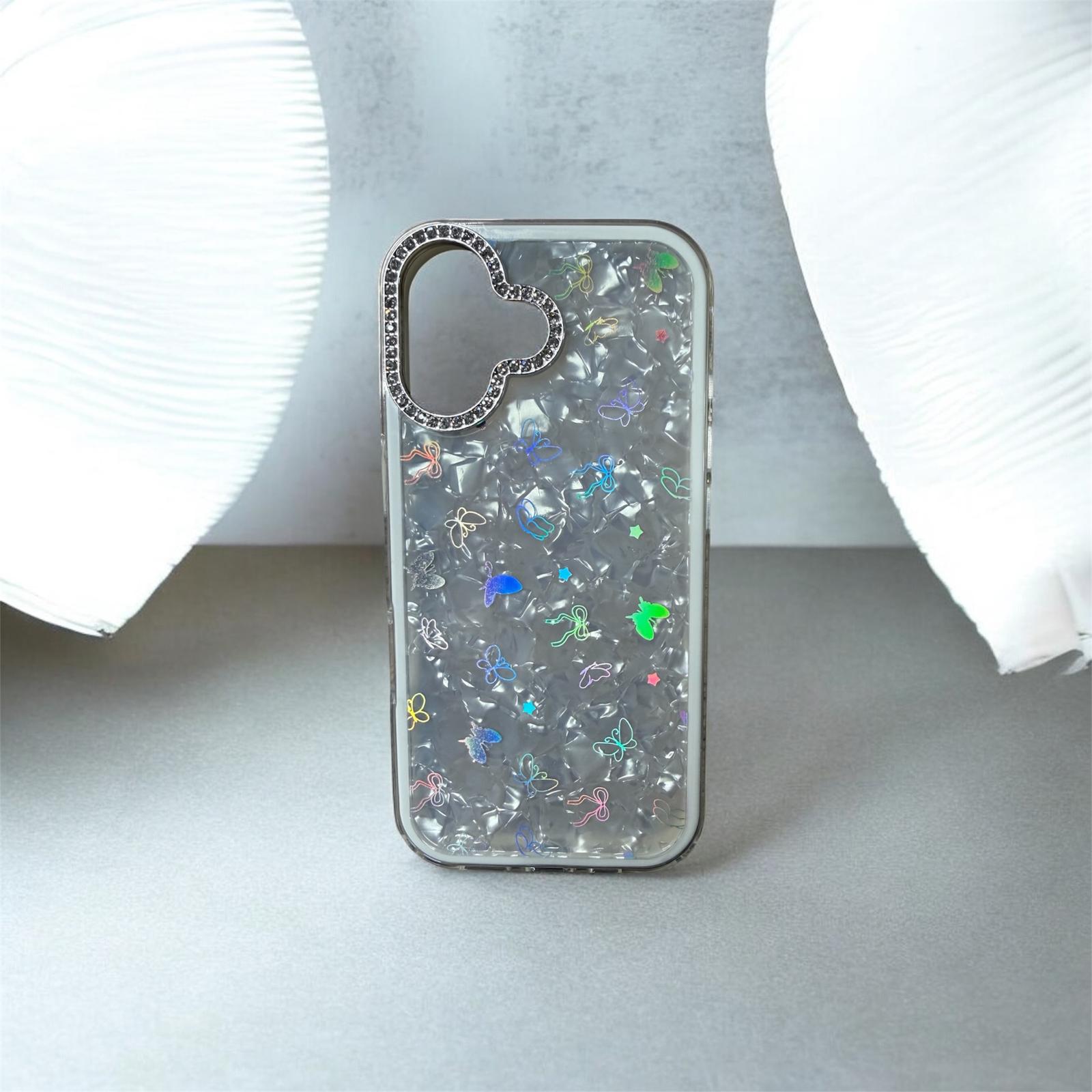 6 Beyaz Taşlı Hologramlı İphone 17 Kılıf - Görsel 1