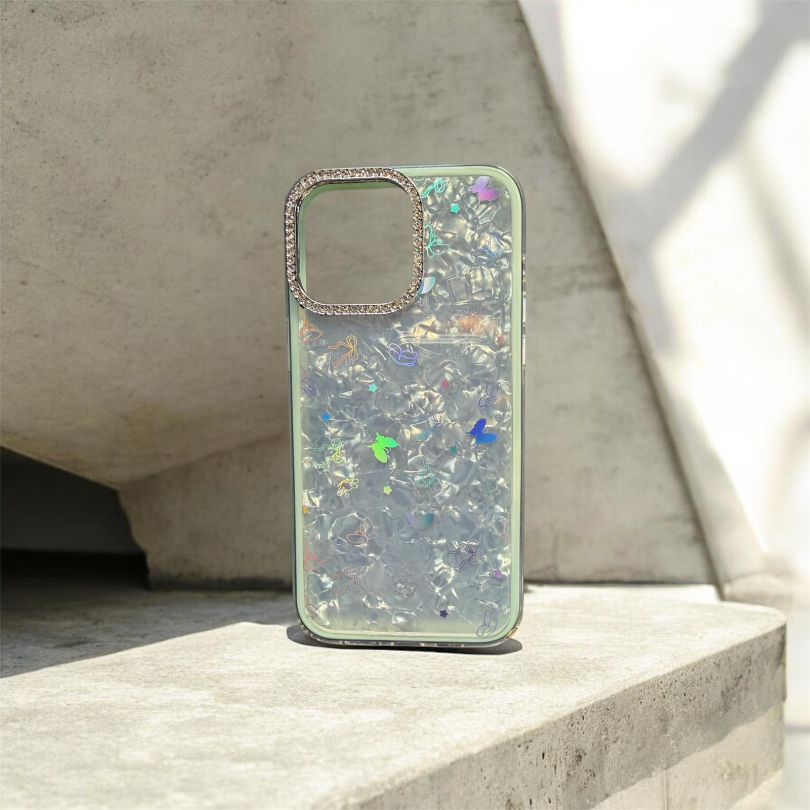 8 Su Yeşili Taşlı Hologramlı İphone 14 Pro Max Kılıf - Görsel 1