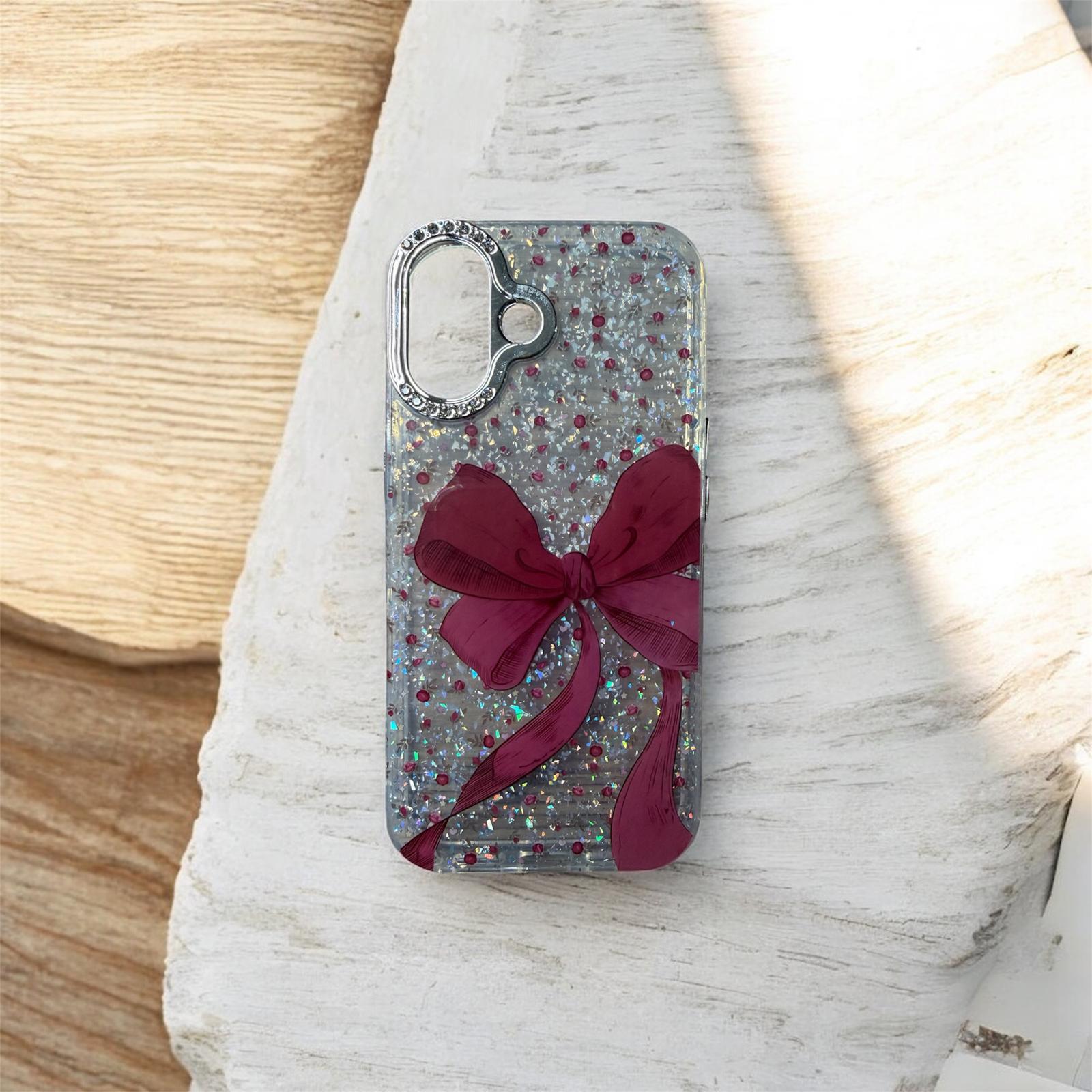 8 Kırmızı Fiyonk Desen Taşlı İphone 17 Kılıf - Görsel 1