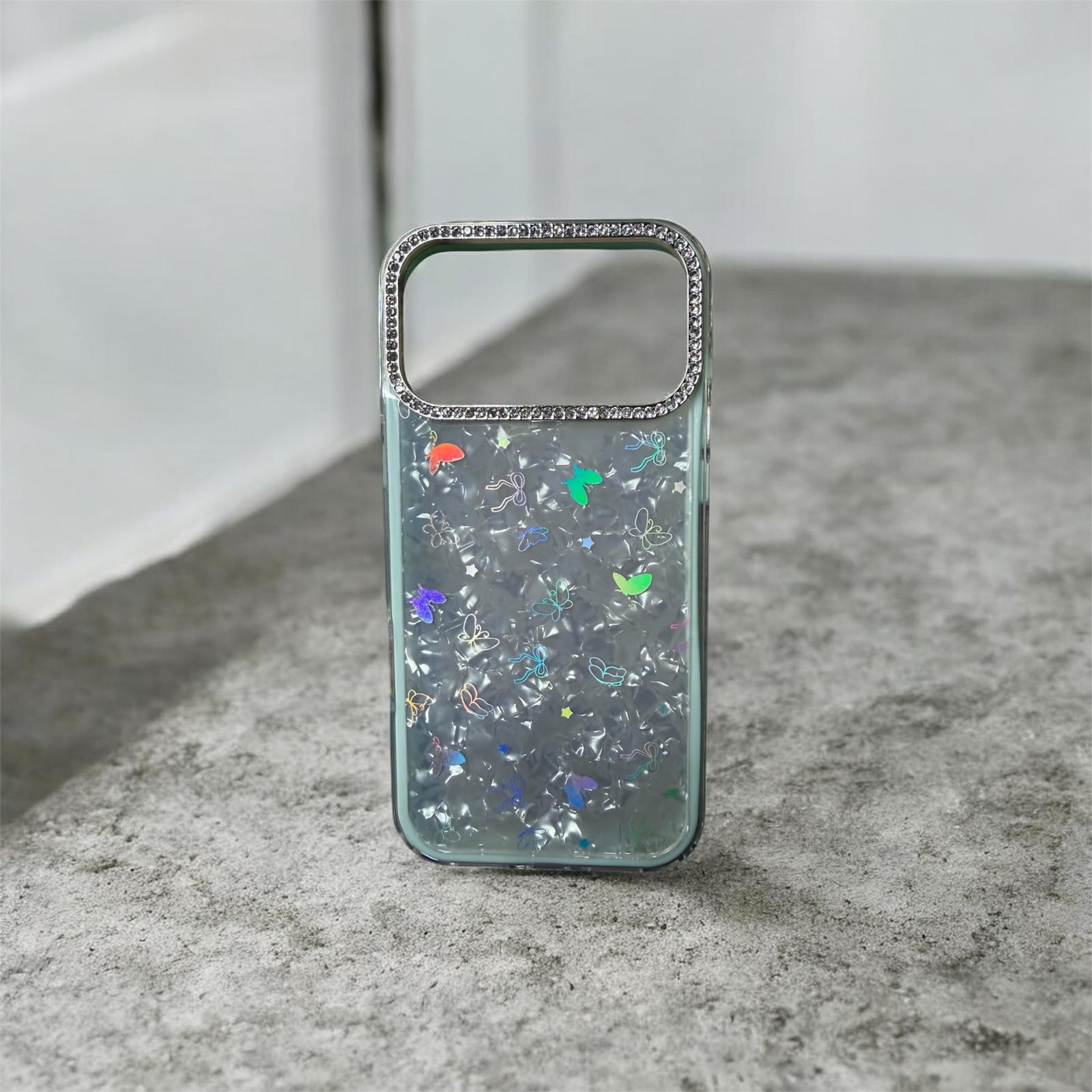 9 Su Yeşili Taşlı Hologramlı İphone 17 Pro Max Kılıf - Görsel 1