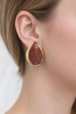 Ruby Drop Kahverengi Taş Küpe
