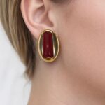 İvory Oval Bordo Küpe