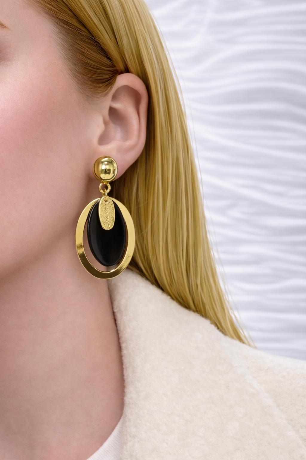 SİYAHGOLD Onyx Oval Küpe - Görsel 1