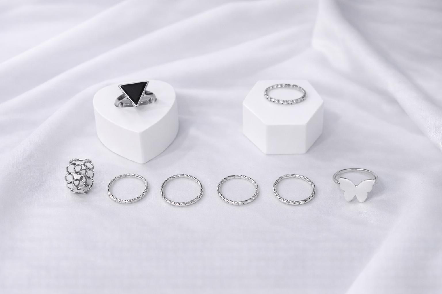 set8 Geometrik Figür Detaylı Yüzük Seti - Görsel 1
